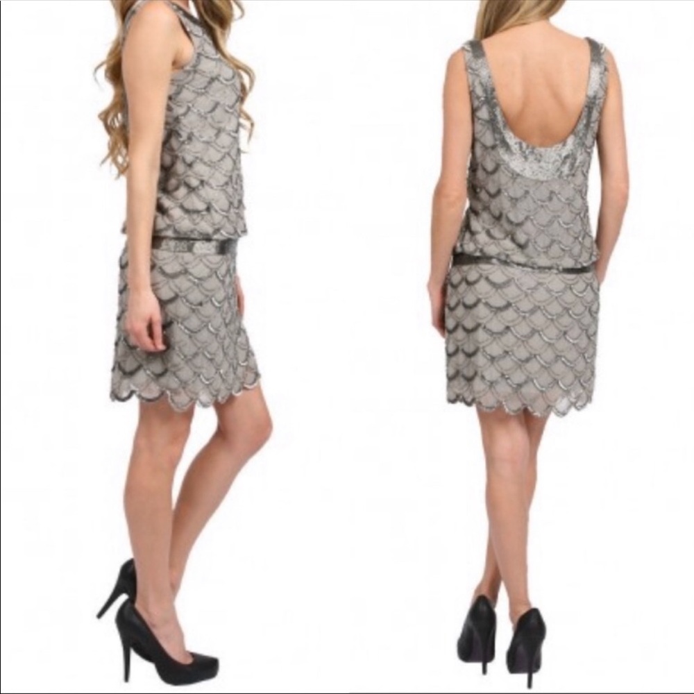 Adrianna Papell beaded scalloped sleeveless cocktail dress - Picture 2 of 13